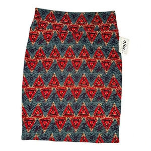 New LuLaRoe Cassie Pencil Skirt Large Red/Blue Geometric Knee Length Stretch NWT